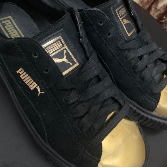 Suede Black Puma and Gold Creepers - Picture 5 of 5